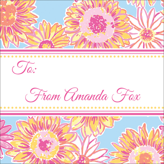 Banded Zinnias Square Gift Stickers
